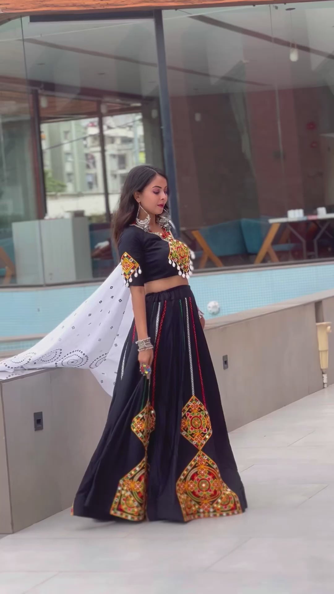 NAVRATRI SPECIAL Lehenga Choli 🥢 ✨ Gamthi Work with Real Mirror & Digital Printed Dupatta ✨ 6 Meter Big Flair – Perfect for Garba & Navratri Nights 🌟